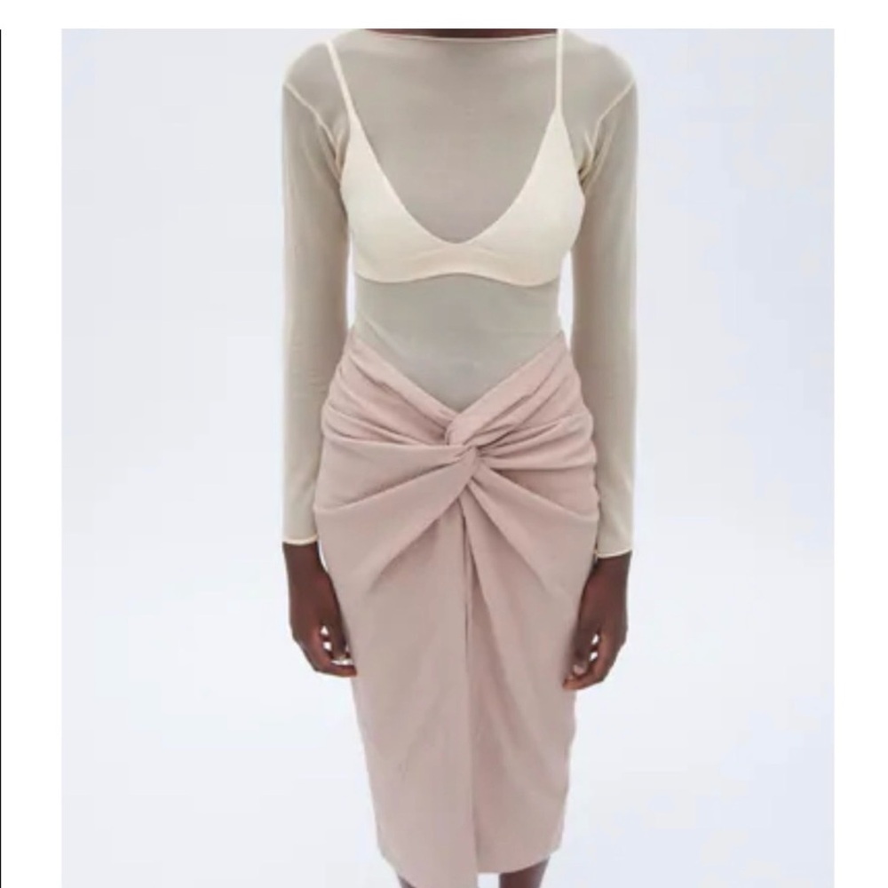 Zara Nude Twist Pencil Skirt